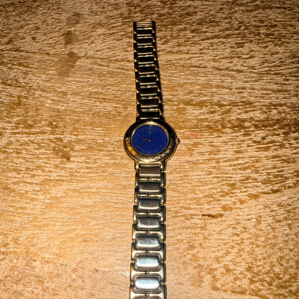 Yves Saint Laurent Gold Tone Bracelet Watch with Blue Dial